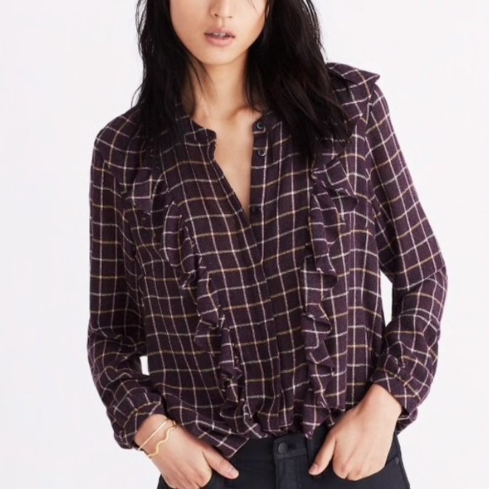 Madewell  Plaid Ruffle-Front Top XL